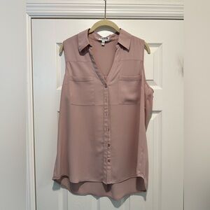 Express Sleeveless Button-Front Blouse - Mauve Pink